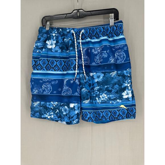 Tommy Bahama Swim Trunks Mens Medium Blue Mesh Lined Shorts Floral Relax Beach - Picture 1 of 9